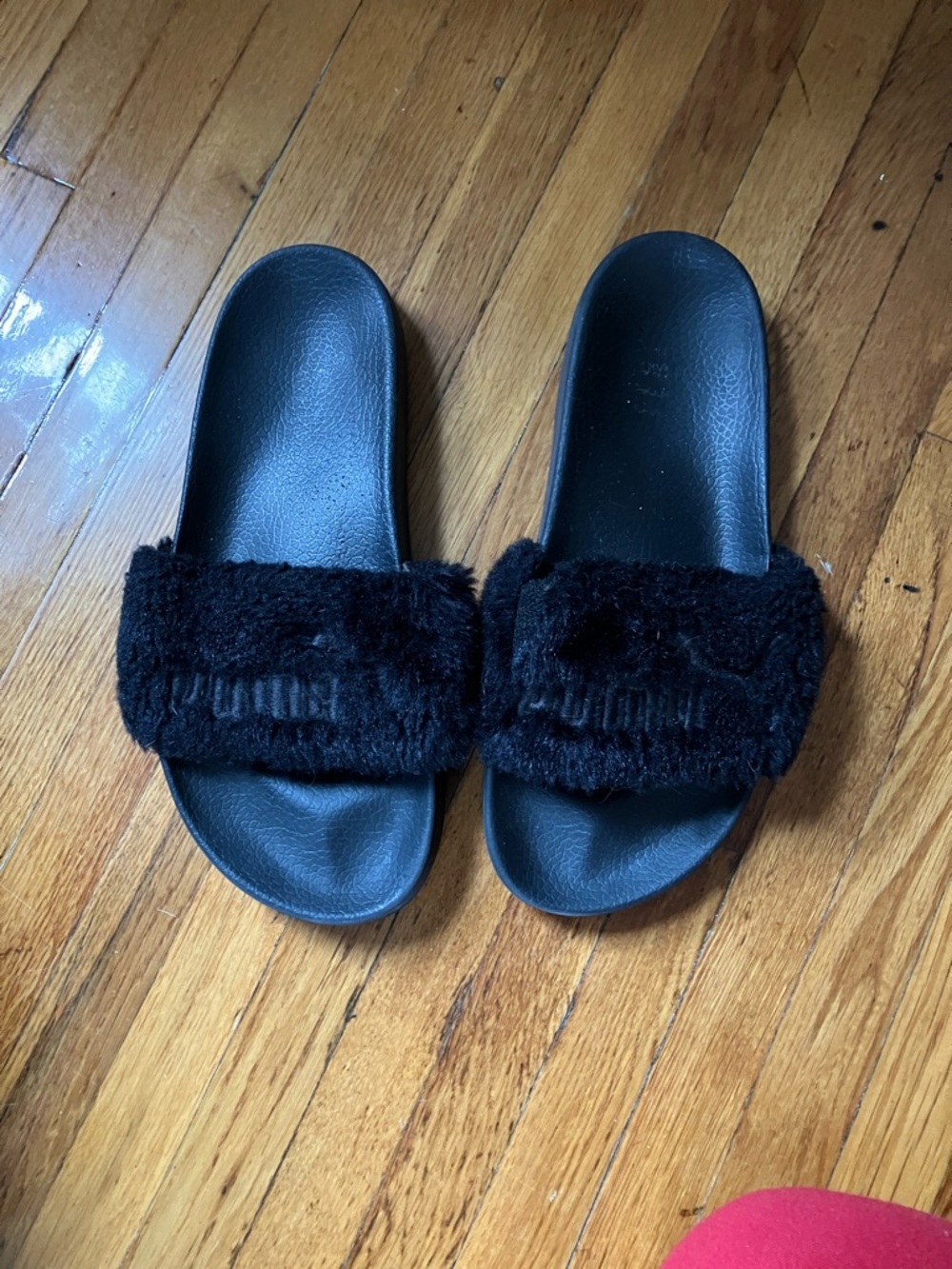 Puma Fenty Black Fuzzy Slide Sandals